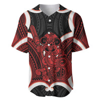 Whero Aotearoa Atua Tumatauenga Personalised Baseball Jersey Maori God Of War Tiki With Taiaha LT14 Red - Polynesian Pride