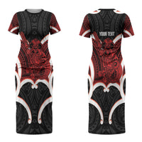 Whero Aotearoa Atua Tumatauenga Personalised Couples Matching Short Sleeve Bodycon Dress and Hawaiian Shirt Maori God Of War Tiki With Taiaha LT14 - Polynesian Pride