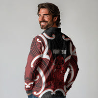 Whero Aotearoa Atua Tumatauenga Personalised Long Sleeve Polo Shirt Maori God Of War Tiki With Taiaha LT14 - Polynesian Pride