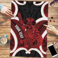 Whero Aotearoa Atua Tumatauenga Personalised Puzzle Maori God Of War Tiki With Taiaha LT14 Red - Polynesian Pride