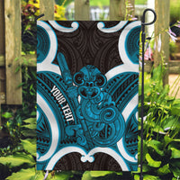 Kikorangi Aotearoa Atua Tumatauenga Personalised Garden Flag Maori God Of War Tiki With Taiaha LT14 Garden Flag Blue - Polynesian Pride