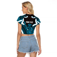 Kikorangi Aotearoa Atua Tumatauenga Personalised Raglan Cropped T Shirt Maori God Of War Tiki With Taiaha LT14 - Polynesian Pride