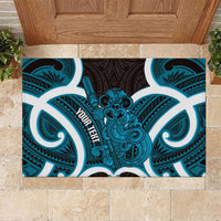 Kikorangi Aotearoa Atua Tumatauenga Personalised Rubber Doormat Maori God Of War Tiki With Taiaha LT14 Blue - Polynesian Pride