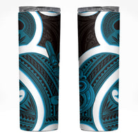 Kikorangi Aotearoa Atua Tumatauenga Skinny Tumbler Maori God Of War Tiki With Taiaha LT14 Blue - Polynesian Pride