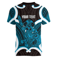 Kikorangi Aotearoa Atua Tumatauenga Personalised Women V-Neck T-Shirt Maori God Of War Tiki With Taiaha LT14 - Polynesian Pride