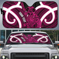 Mawhero Aotearoa Atua Tumatauenga Personalised Auto Sun Shade Maori God Of War Tiki With Taiaha LT14 Pink - Polynesian Pride