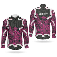Mawhero Aotearoa Atua Tumatauenga Personalised Couples Matching Long Sleeve Bodycon Dress and Long Sleeve Button Shirt Maori God Of War Tiki With Taiaha LT14 - Polynesian Pride