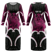 Mawhero Aotearoa Atua Tumatauenga Personalised Couples Matching Long Sleeve Bodycon Dress and Long Sleeve Button Shirt Maori God Of War Tiki With Taiaha LT14 - Polynesian Pride