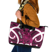 Mawhero Aotearoa Atua Tumatauenga Personalised Leather Tote Bag Maori God Of War Tiki With Taiaha LT14 Pink - Polynesian Pride