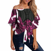 Mawhero Aotearoa Atua Tumatauenga Personalised Off Shoulder Wrap Waist Top Maori God Of War Tiki With Taiaha LT14 Pink - Polynesian Pride