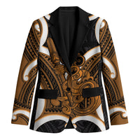 Karaka Aotearoa Atua Tumatauenga Personalised Blazer Maori God Of War Tiki With Taiaha LT14 Unisex Orange - Polynesian Pride