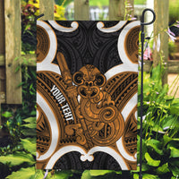 Karaka Aotearoa Atua Tumatauenga Personalised Garden Flag Maori God Of War Tiki With Taiaha LT14 Garden Flag Orange - Polynesian Pride