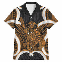 Karaka Aotearoa Atua Tumatauenga Personalised Hawaiian Shirt Maori God Of War Tiki With Taiaha LT14 Orange - Polynesian Pride