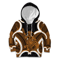 Karaka Aotearoa Atua Tumatauenga Personalised Kid Hoodie Maori God Of War Tiki With Taiaha LT14 Hoodie Orange - Polynesian Pride