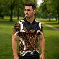 Karaka Aotearoa Atua Tumatauenga Personalised Zipper Polo Shirt Maori God Of War Tiki With Taiaha LT14 - Polynesian Pride