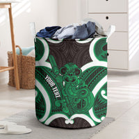 Kakariki Aotearoa Atua Tumatauenga Personalised Laundry Basket Maori God Of War Tiki With Taiaha LT14 Green - Polynesian Pride