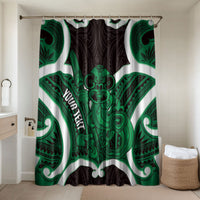 Kakariki Aotearoa Atua Tumatauenga Personalised Bathroom Set Maori God Of War Tiki With Taiaha LT14 Shower Curtain Only Green - Polynesian Pride