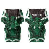Kakariki Aotearoa Atua Tumatauenga Personalised Couples Matching Off Shoulder Short Dress and Long Sleeve Button Shirt Maori God Of War Tiki With Taiaha LT14 - Polynesian Pride