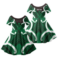 Kakariki Aotearoa Atua Tumatauenga Personalised Family Matching Summer Maxi Dress and Hawaiian Shirt Maori God Of War Tiki With Taiaha LT14 Daughter's Dress Green - Polynesian Pride