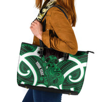 Kakariki Aotearoa Atua Tumatauenga Personalised Leather Tote Bag Maori God Of War Tiki With Taiaha LT14 Green - Polynesian Pride