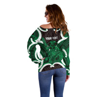 Kakariki Aotearoa Atua Tumatauenga Personalised Off Shoulder Sweater Maori God Of War Tiki With Taiaha LT14 - Polynesian Pride