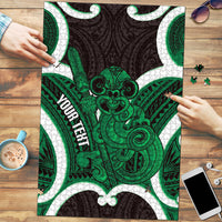 Kakariki Aotearoa Atua Tumatauenga Personalised Puzzle Maori God Of War Tiki With Taiaha LT14 Green - Polynesian Pride