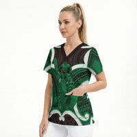 Kakariki Aotearoa Atua Tumatauenga Personalised Scrub Top Maori God Of War Tiki With Taiaha LT14 - Polynesian Pride