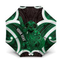 Kakariki Aotearoa Atua Tumatauenga Personalised Umbrella Maori God Of War Tiki With Taiaha LT14 One Size Folded 11.42 inch Opened Diameter 37.4 inch Green - Polynesian Pride