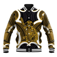 Kowhai Aotearoa Atua Tumatauenga Personalised Baseball Jacket Maori God Of War Tiki With Taiaha LT14 Unisex Yellow - Polynesian Pride