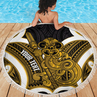 Kowhai Aotearoa Atua Tumatauenga Personalised Beach Blanket Maori God Of War Tiki With Taiaha LT14 - Polynesian Pride