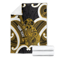 Kowhai Aotearoa Atua Tumatauenga Personalised Blanket Maori God Of War Tiki With Taiaha LT14 - Polynesian Pride