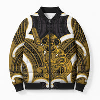 Kowhai Aotearoa Atua Tumatauenga Personalised Bomber Puffer Jacket Maori God Of War Tiki With Taiaha LT14 Unisex Yellow - Polynesian Pride