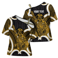 Kowhai Aotearoa Atua Tumatauenga Personalised Cross Shoulder Shirt Maori God Of War Tiki With Taiaha LT14 - Polynesian Pride