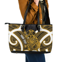 Kowhai Aotearoa Atua Tumatauenga Personalised Leather Tote Bag Maori God Of War Tiki With Taiaha LT14 - Polynesian Pride