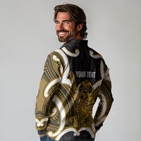 Kowhai Aotearoa Atua Tumatauenga Personalised Long Sleeve Polo Shirt Maori God Of War Tiki With Taiaha LT14 - Polynesian Pride