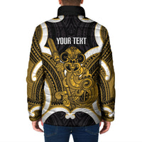 Kowhai Aotearoa Atua Tumatauenga Personalised Padded Jacket Maori God Of War Tiki With Taiaha LT14 - Polynesian Pride