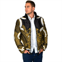 Kowhai Aotearoa Atua Tumatauenga Personalised Padded Jacket Maori God Of War Tiki With Taiaha LT14 - Polynesian Pride