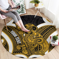 Kowhai Aotearoa Atua Tumatauenga Personalised Round Carpet Maori God Of War Tiki With Taiaha LT14 - Polynesian Pride