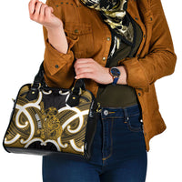 Kowhai Aotearoa Atua Tumatauenga Personalised Shoulder Handbag Maori God Of War Tiki With Taiaha LT14 - Polynesian Pride