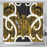 Kowhai Aotearoa Atua Tumatauenga Personalised Shower Curtain Maori God Of War Tiki With Taiaha LT14 - Polynesian Pride