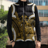 Kowhai Aotearoa Atua Tumatauenga Personalised Sleeveless Puffer Jacket Maori God Of War Tiki With Taiaha LT14 - Polynesian Pride