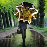 Kowhai Aotearoa Atua Tumatauenga Personalised Umbrella Maori God Of War Tiki With Taiaha LT14 - Polynesian Pride