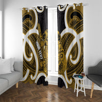 Kowhai Aotearoa Atua Tumatauenga Personalised Window Curtain Maori God Of War Tiki With Taiaha LT14 With Grommets Yellow - Polynesian Pride