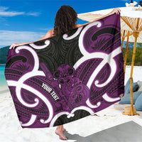 Waiporoporo Aotearoa Atua Tumatauenga Personalised Sarong Maori God Of War Tiki With Taiaha LT14 One Size 44 x 66 inches Purple - Polynesian Pride