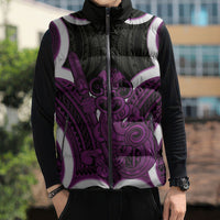 Waiporoporo Aotearoa Atua Tumatauenga Personalised Sleeveless Puffer Jacket Maori God Of War Tiki With Taiaha LT14 - Polynesian Pride