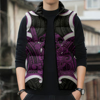 Waiporoporo Aotearoa Atua Tumatauenga Personalised Sleeveless Puffer Jacket Maori God Of War Tiki With Taiaha LT14 - Polynesian Pride