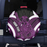 Waiporoporo Aotearoa Atua Tumatauenga Personalised Spare Tire Cover Maori God Of War Tiki With Taiaha LT14 No hole Purple - Polynesian Pride