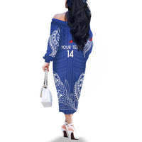 Custom Manu Samoa Rugby 2024 Family Matching Off The Shoulder Long Sleeve Dress and Hawaiian Shirt Go Champions Samoan Tattoo