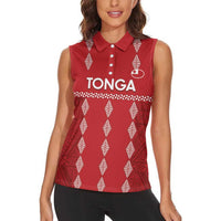 Custom Tonga Rugby 2024 Women Sleeveless Polo Shirt Go Champions Ikale Tahi Ngatu Pattern LT14 - Polynesian Pride