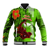 Personalised Hawaii Christmas Baseball Jacket Mele Kalikimaka Kakau Polynesian Shark Tattoo LT14 Unisex Green - Polynesian Pride